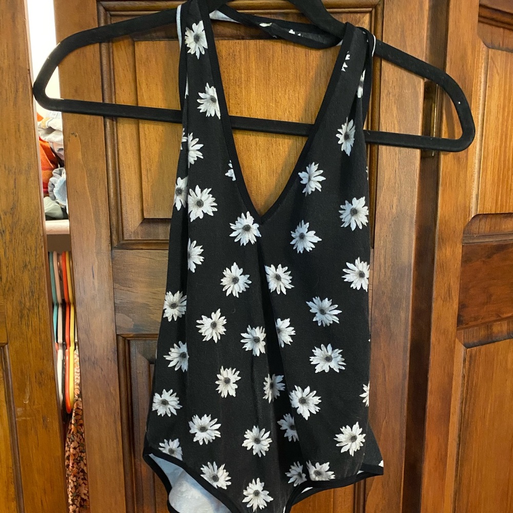 Black Daisy American Apparel Bodysuit